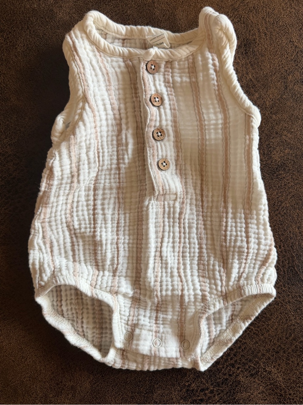 Colored Organics 0-3M Cream Sleeveless Muslin Baby Bubble Romper